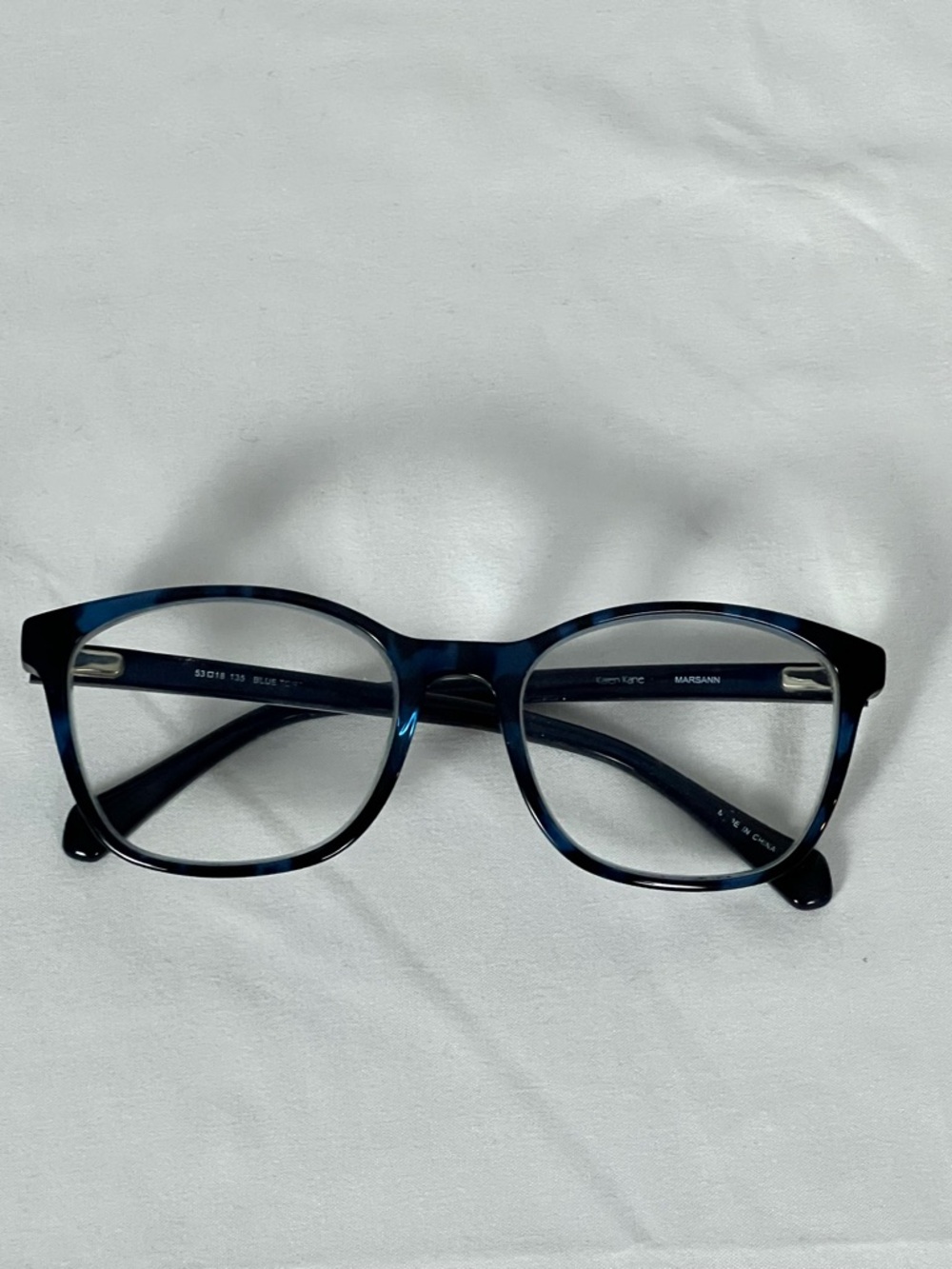 Karen Kane Dark Blue Patterned Eyeglass Frames Temple